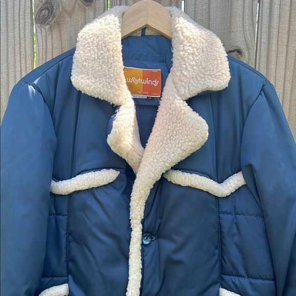 Westwinds Navy Blue Shearling-Lined Jacket 70s 80s Vintage Rare Winter Coat M - Picture 2 of 16